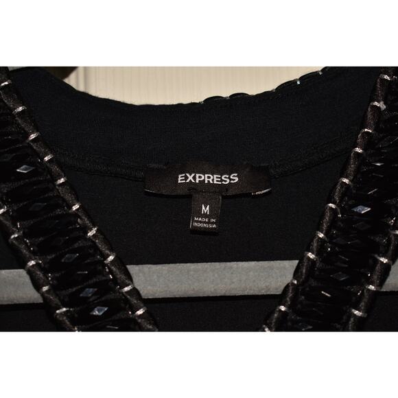 EXPRESS $78 Black Embellished Halter Neck Mini Dress Jersey Knit Stretch Medium - Picture 3 of 4